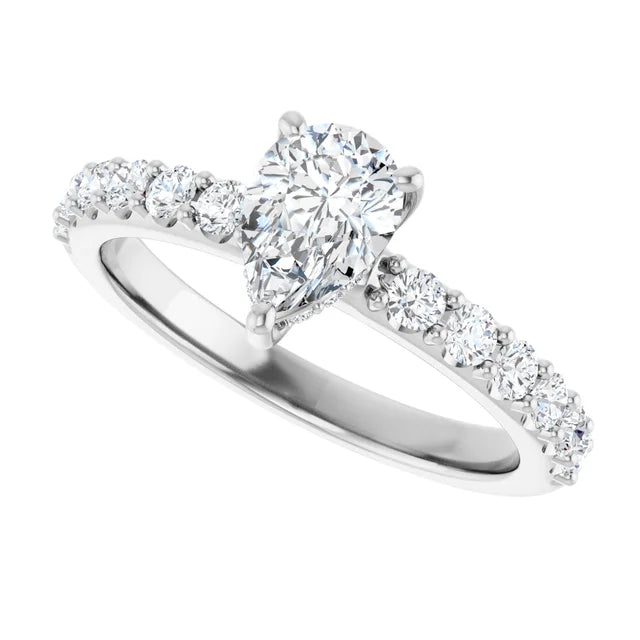 14k White Gold 9/10 CTW Pear-Shaped Diamond Engagement Ring with Accents