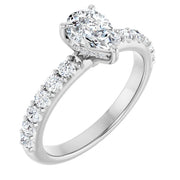 14k White Gold 9/10 CTW Pear-Shaped Diamond Engagement Ring with Accents