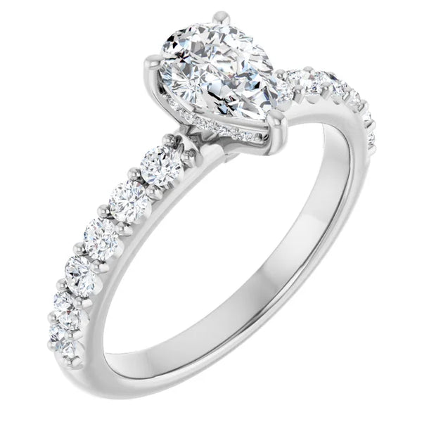 14k White Gold 9/10 CTW Pear-Shaped Diamond Engagement Ring with Accents