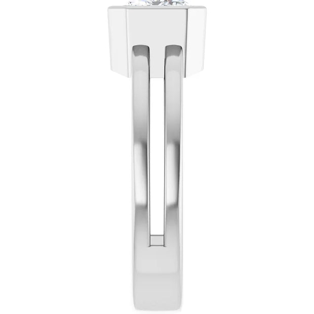 14k White Gold Bezel-Set 1 1/4 CT Emerald-Cut Diamond Ring with Split Shank