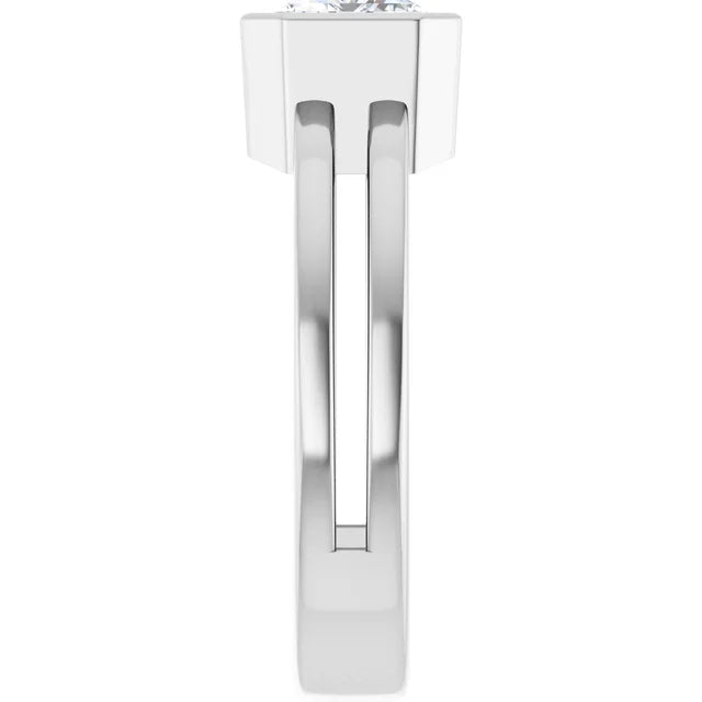 14k White Gold Bezel-Set 1 1/4 CT Emerald-Cut Diamond Ring with Split Shank