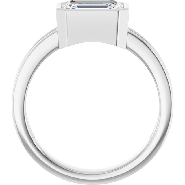 14k White Gold Bezel-Set 1 1/4 CT Emerald-Cut Diamond Ring with Split Shank
