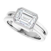 14k White Gold Bezel-Set 1 1/4 CT Emerald-Cut Diamond Ring with Split Shank