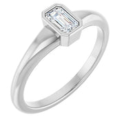 14k White Gold Bezel-Set Emerald-Cut Diamond Solitaire Ring