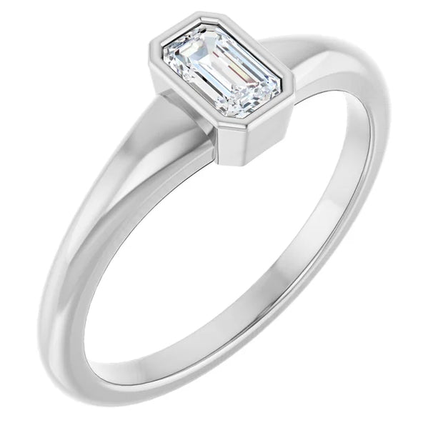 14k White Gold Bezel-Set Emerald-Cut Diamond Solitaire Ring