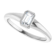 14k White Gold Bezel-Set Emerald-Cut Diamond Solitaire Ring