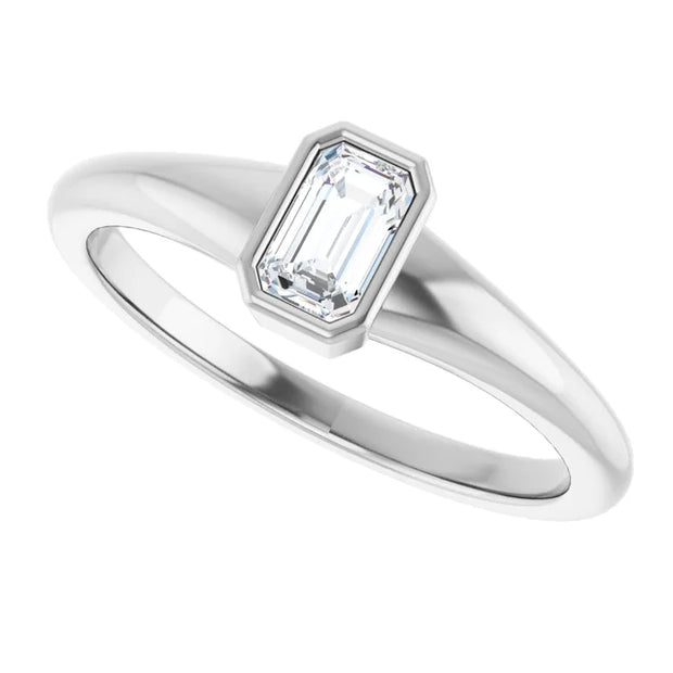 14k White Gold Bezel-Set Emerald-Cut Diamond Solitaire Ring