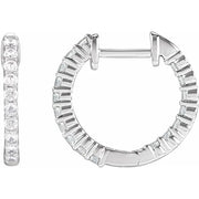 14K White Gold 1/2 CTW Natural Diamond Inside-Outside Hinged Hoop Earrings