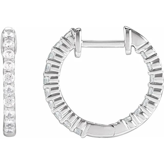 14K White Gold 1/2 CTW Natural Diamond Inside-Outside Hinged Hoop Earrings