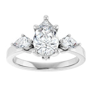 14k White Gold 2 CTW Pear-Shaped Diamond Three-Stone Ring with Bezel Accents