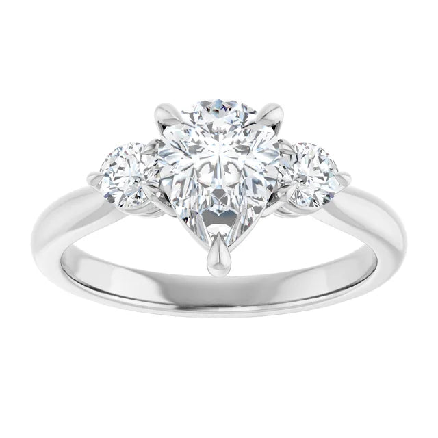 14k White Gold 1 1/4 CTW Pear-Shaped Diamond Three-Stone Ring
