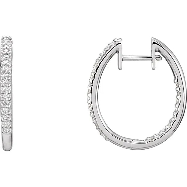14K White Gold 3/8 CTW Natural Diamond Inside-Outside Hoop Earrings