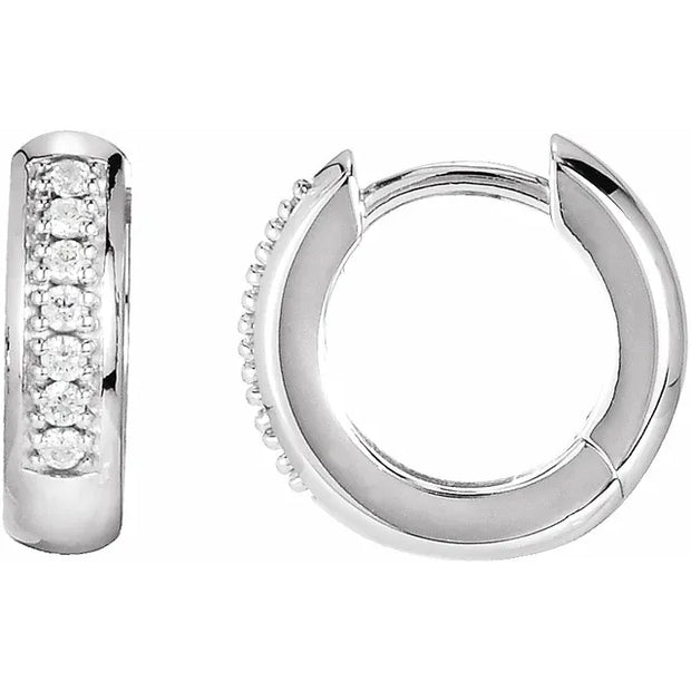 14K White Gold 1/8 CTW Natural Diamond 12.6 mm Huggie Earrings