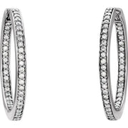 14K White Gold 3/8 CTW Natural Diamond Inside-Outside Hoop Earrings