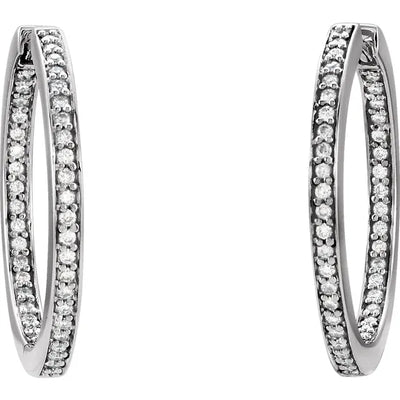 14K White Gold 3/8 CTW Natural Diamond Inside-Outside Hoop Earrings
