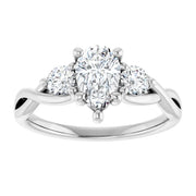 14k White Gold 1 1/5 CTW Pear-Shaped Diamond Three-Stone Ring with Twisted Shoulder Design