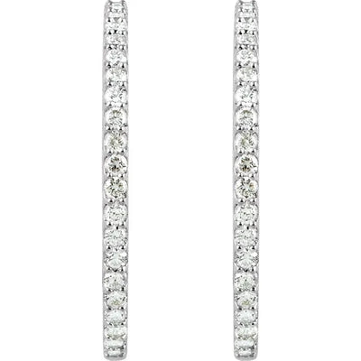 14K White 5 CTW Lab-Grown Diamond Inside-Outside Hinged Hoop Earrings