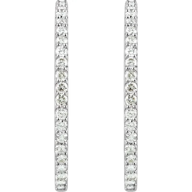 14K White 5 CTW Lab-Grown Diamond Inside-Outside Hinged Hoop Earrings