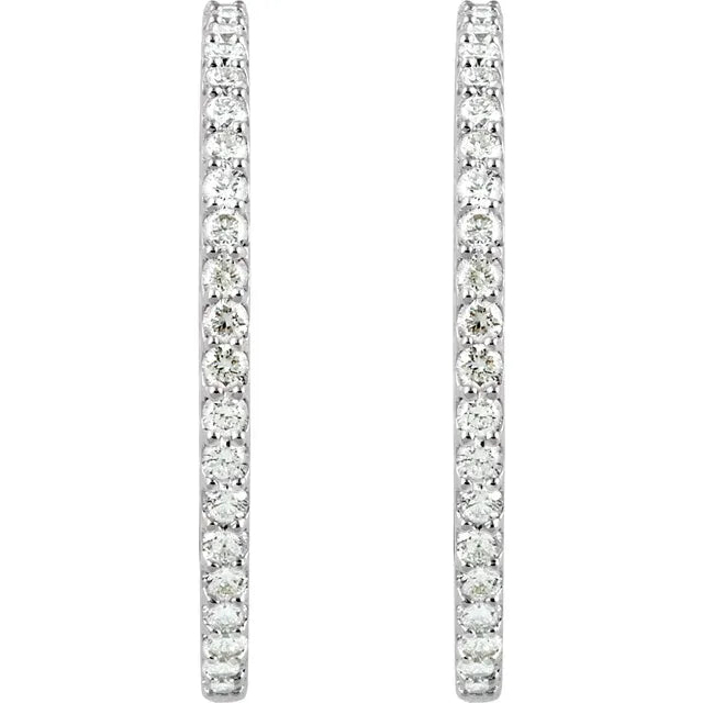 14K White 5 CTW Lab-Grown Diamond Inside-Outside Hinged Hoop Earrings