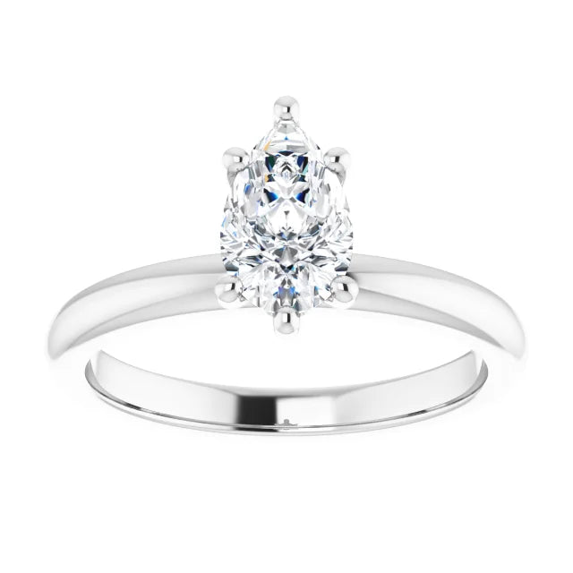 14k White Gold 1/2 CTW Pear-Shaped Diamond Solitaire Ring with 6-Prong Setting