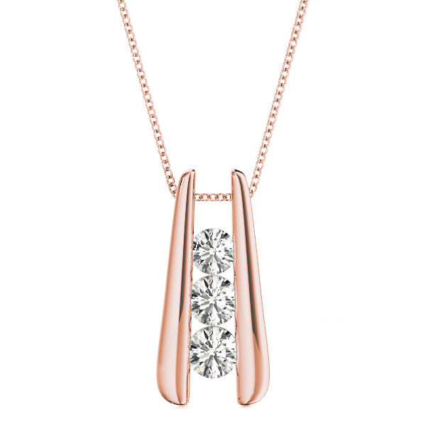 18K Rose Gold 1 ctw Round Diamond Three-Stone Pendant