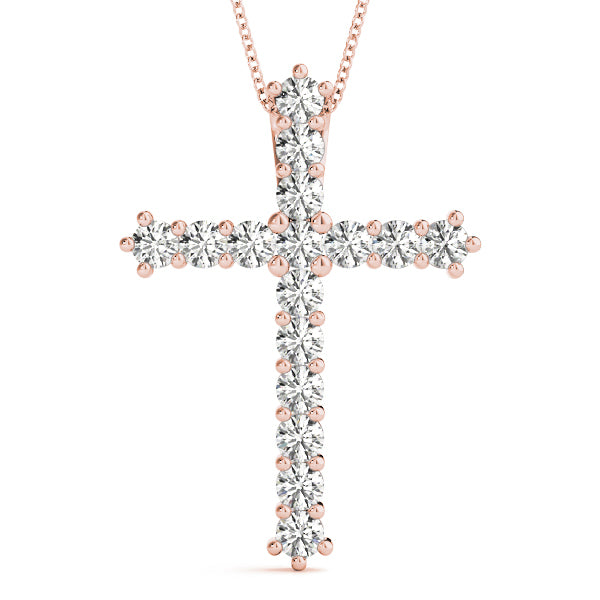 Rose Gold 1 CT Diamond Cross Pendant Necklace