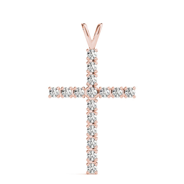 14K Rose Gold Diamond Cross Pendant