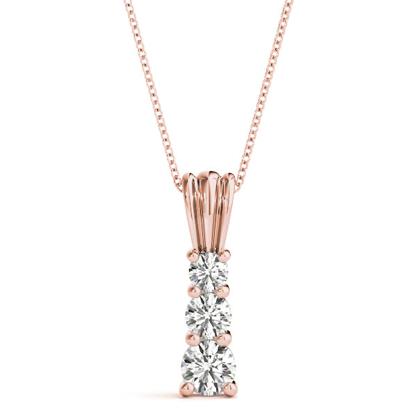 Rose Gold 0.75 CT Round Diamond Three-Stone Pendant