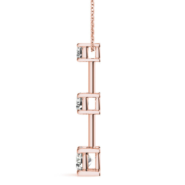 14K Rose Gold 1 ct Diamond Three-Stone Pendant Necklace