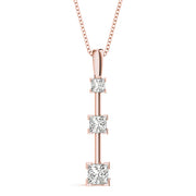 14K Rose Gold Square Diamond 3-Stone Pendant Necklace