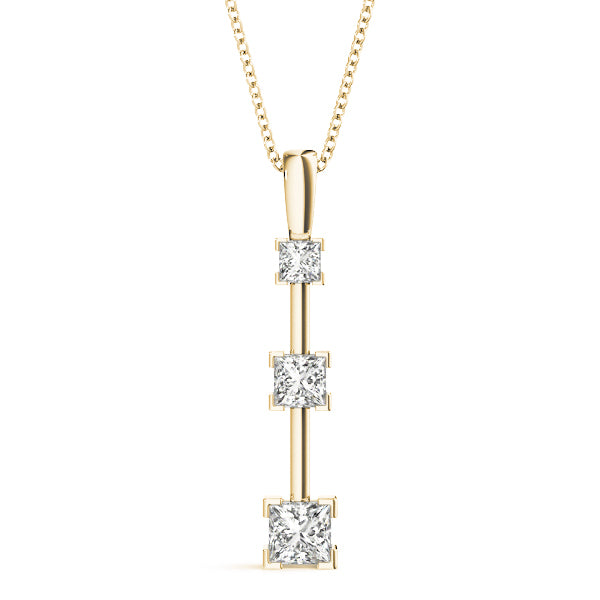 14K Yellow Gold Square Diamond Three Stone Pendant