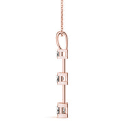 14K Rose Gold Square Diamond 3-Stone Pendant Necklace