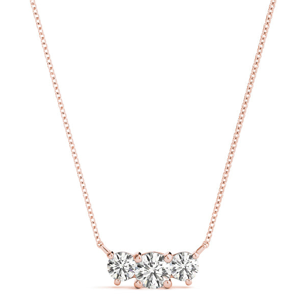 14K Rose Gold Diamond Three Stone Pendant Necklace
