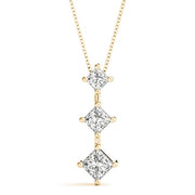 14K Yellow Gold Square Diamond Three-Stone Pendant