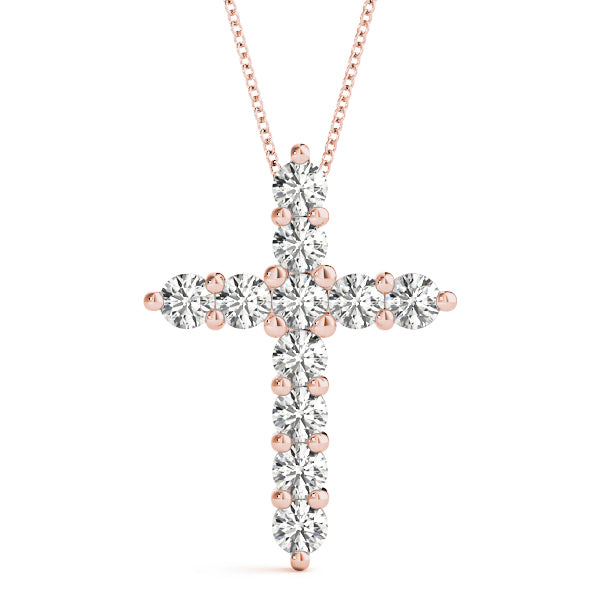 14K Rose Gold Diamond Cross Pendant