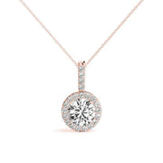 14K Rose Gold Round Diamond Halo Pendant