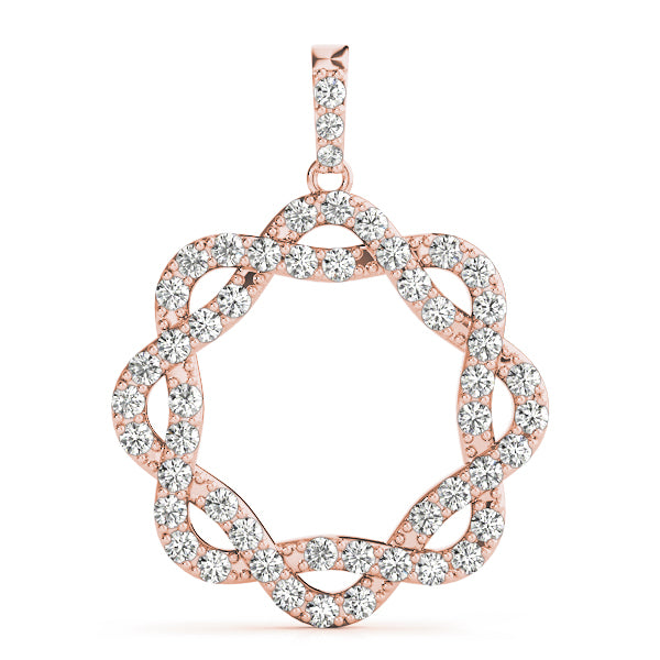 14K Rose Gold Round Diamond Circle Pendant