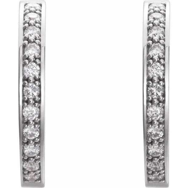 14K White 1/3 CTW Natural Diamond Hinged Hoop Earrings