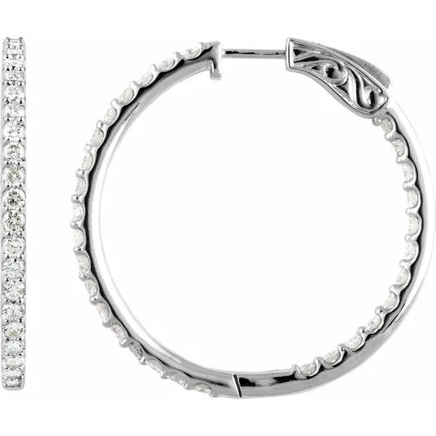 14K White 5 CTW Lab-Grown Diamond Inside-Outside Hinged Hoop Earrings