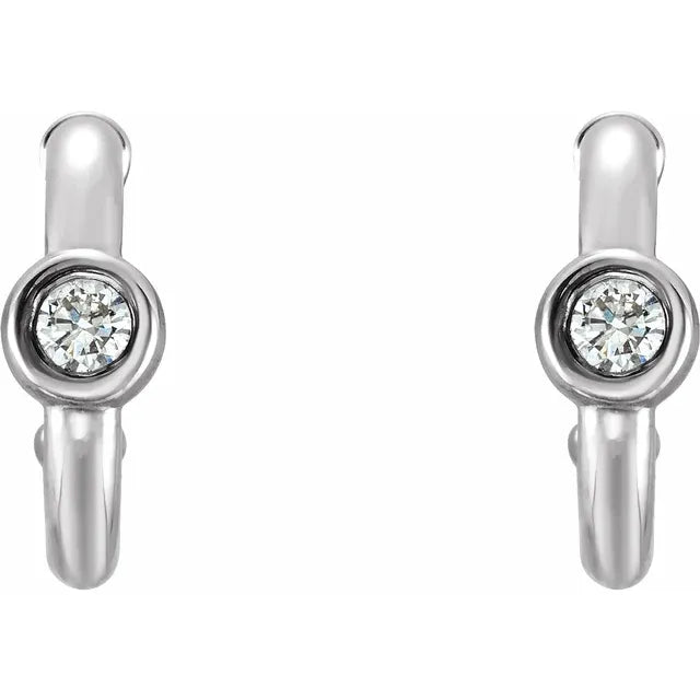 14K White Gold 1/8 CTW Natural Diamond Huggie Hoop Earrings