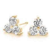 14K Yellow Gold Round Diamond Three Stone Earring