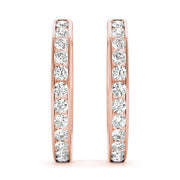 14K Rose Gold Round Diamond Hoop Earrings