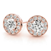 14K Rose Gold Round Diamond Halo Earrings