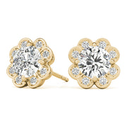 14K Yellow Gold Round Diamond Halo Earrings