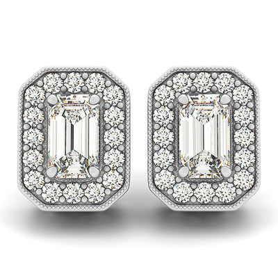 14K White Gold Round Diamond Halo Earrings