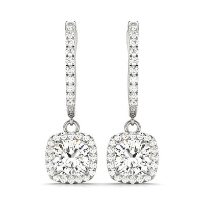 14K White Gold Round Diamond Halo Earrings