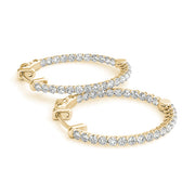 14K Yellow Gold Round Diamond Hoop Earrings