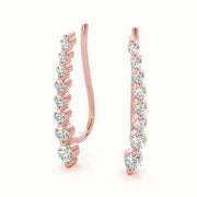 14K Rose Gold Round Diamond Climber Earrings