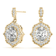 14K Yellow Gold Oval Diamond Halo Earring
