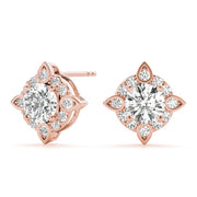 14K Rose Gold Diamond Halo Stud Earrings